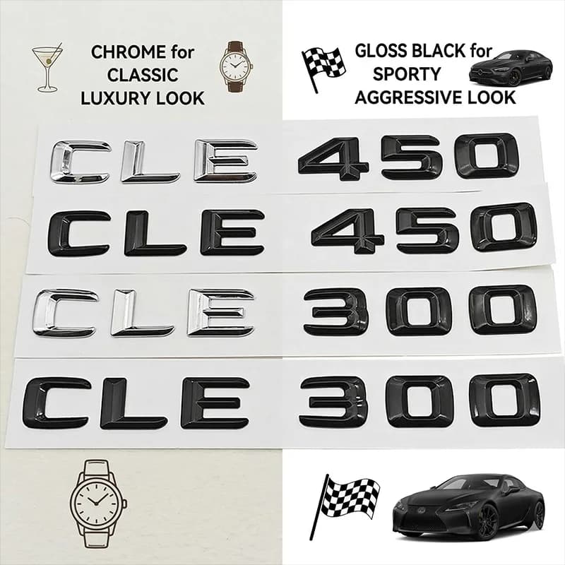 3D CLE450 CLE300 Rear Trunk Letters Badge Emblem For Benz CLE Class Gloss Black Chrome Car Logo Sticker Styling Accessories