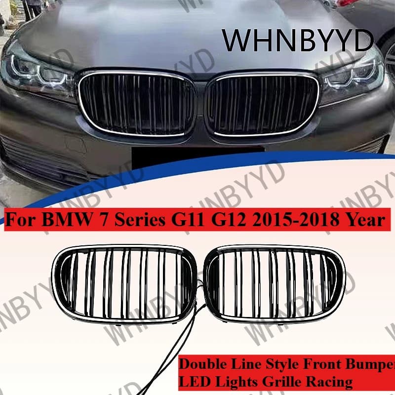 High Gloss Black Grille with Ambient Light for BMW 7 Series G11 G12 2015-2018 Racing Grills Double Line Replace