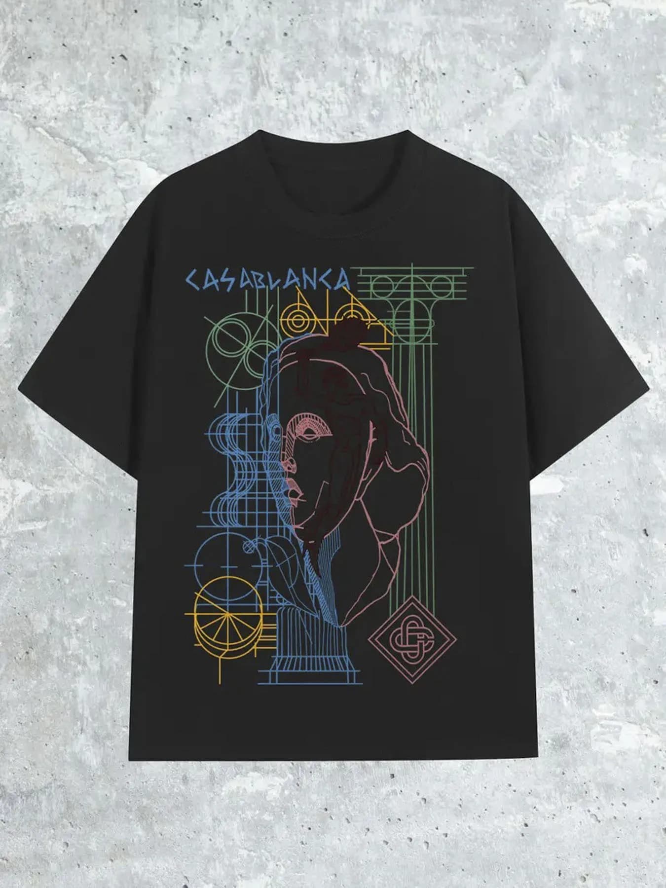 Casablanca Geometric Pattern, Moisture Wickin T-Shirt 100% Cotton O-Neck Short Sleeve Summer Casual Mens T-shirt Streetwear