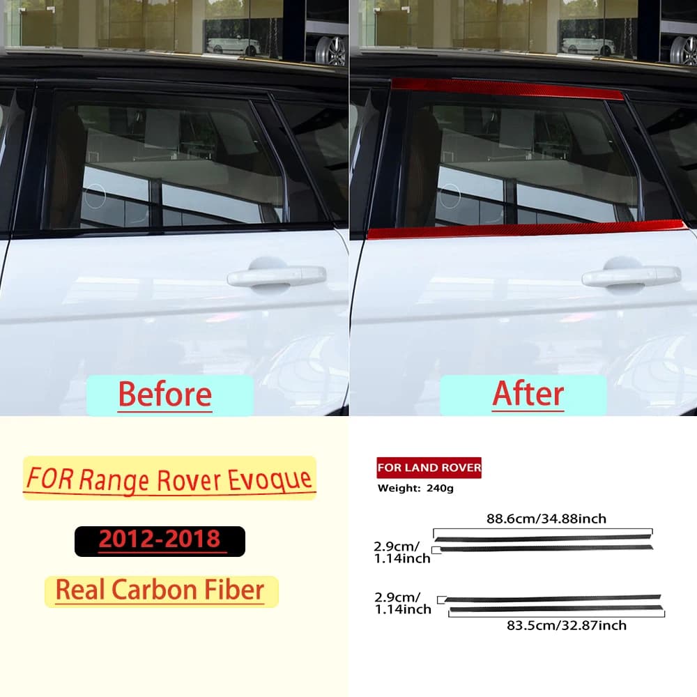 Real Soft Carbon Fiber For Range Rover Evoque 2012-2018 Car Window and Body Trim Customizable Sticker Interior Accessories