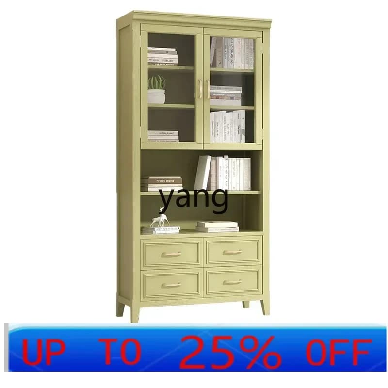 LHH Mustard Green High Magazine Cabinet Minimalist Style TV Wall Cabinet Wall with Door Storage