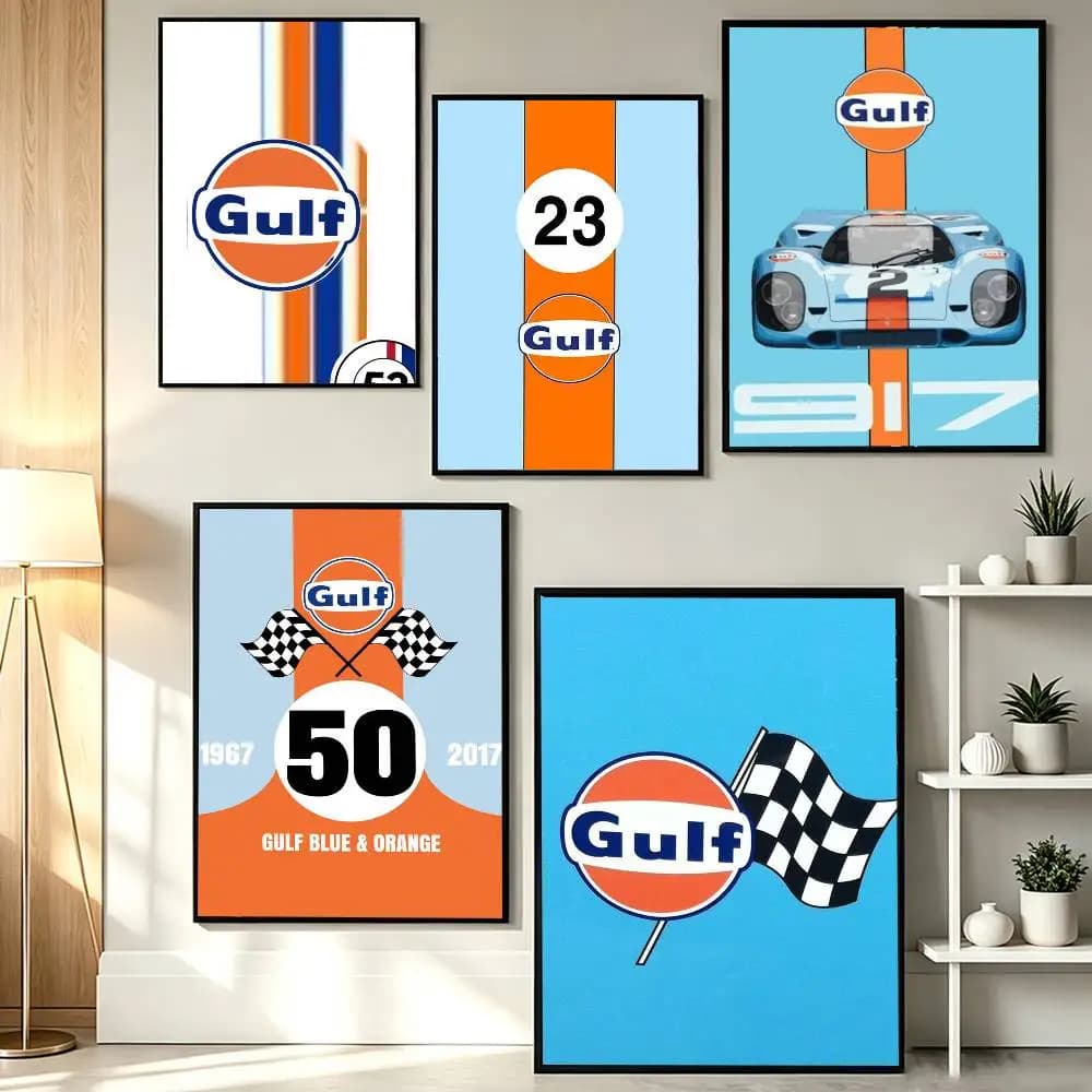 Retro G-Gulf-f Racing Car logo Poster HD Self Adhesive Waterproof Wall Art Ideal for Home Office Dorm Gift