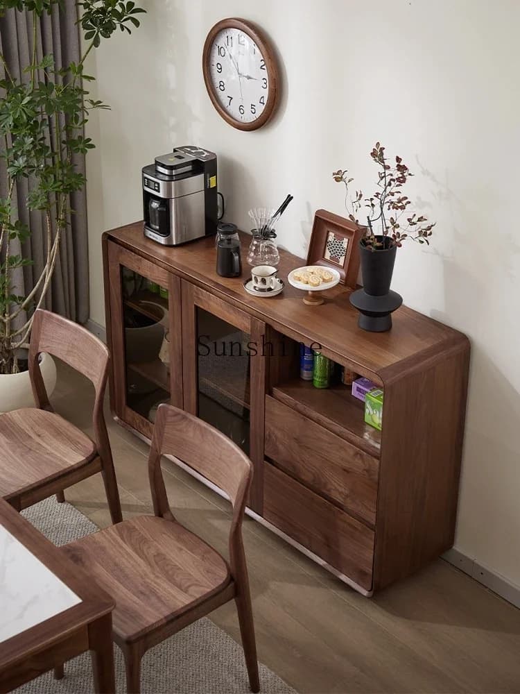 North American black walnut all-solid wood storage cabinet restaurant multi-functional layered integrated square wine cabinet  F