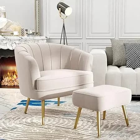 #For  Accent Chair with Ottoman, Upholstered Modern Single Sofa,Comfy Barrel Club Living Room Armchair with Golden Metal Legs&