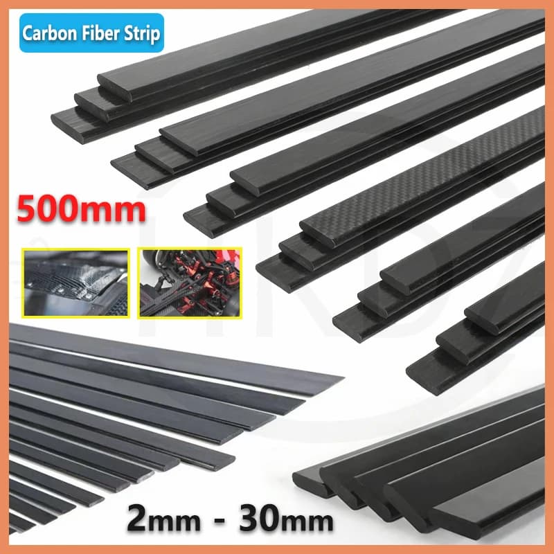 1Pcs 500mm Length Carbon Fiber Strip Pultruded Carbon Fiber Flat Sheet Width 2mm -30mm For RC Airplane Model