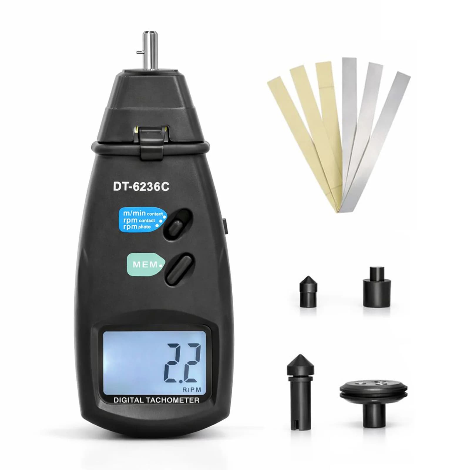 Digital Laser Photo Contact Tachometer RPM Meter Non-Contact Speed Gauge Handheld 0.05% Accuracy Backlit LCD 96 Data Memory