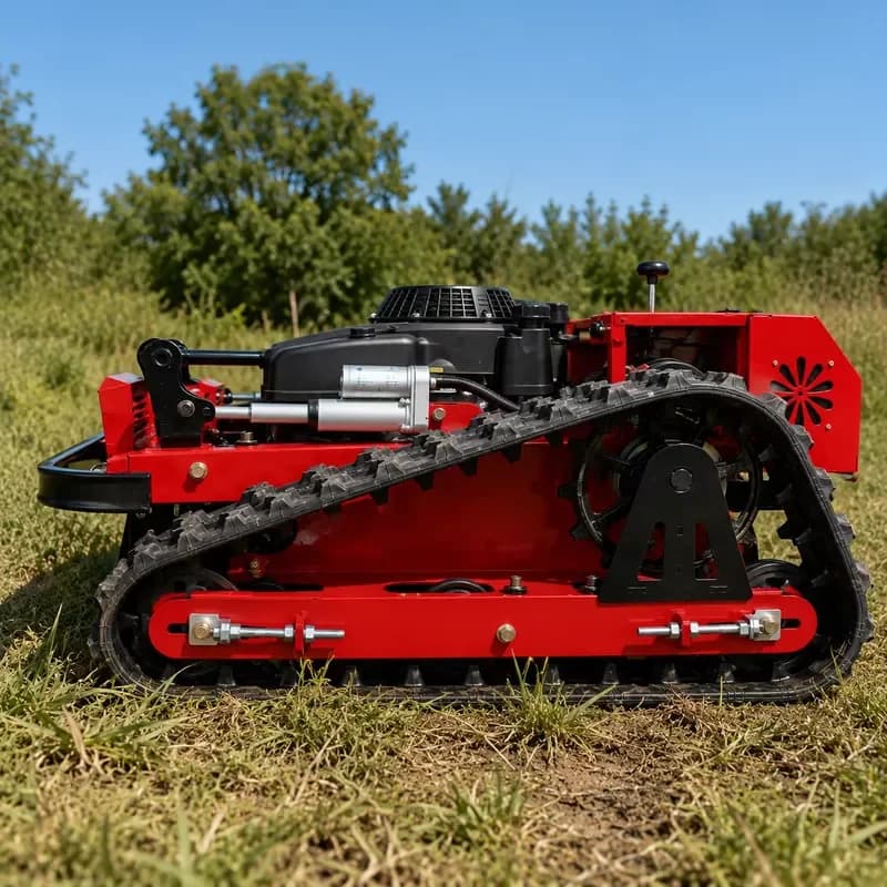Tracked Remote Control Mower with Dual Straight Blades for Overgrown Vegetation in Agricultural Fields