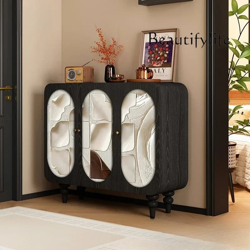 X40 Modern Cream Solid Wood Dining Side Cabinet, Kitchen Against The Wall Storage Locker, Porch Designer Style, High Sense