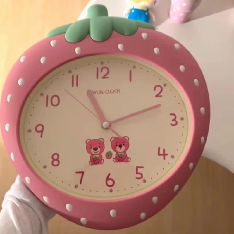 Cartoon New Strawberry Wall Clock Living Room Decoration Clock Silent and Hole Free Bedroom Clock