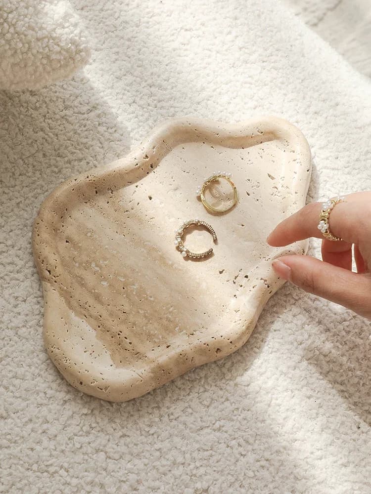 Travertine Stone Jewelry Display Necklace Earring Cosmetics Storage Tray Perfume Dish Reed Diffuser Aromatherapy Holder Plate