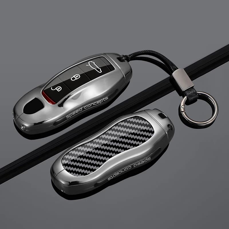 Suitable Alloy Carbon Fiber Car Key Case Cover For Porsche Panamera Macan 718 Taycan 911 Cayman protector Keychain Accessories