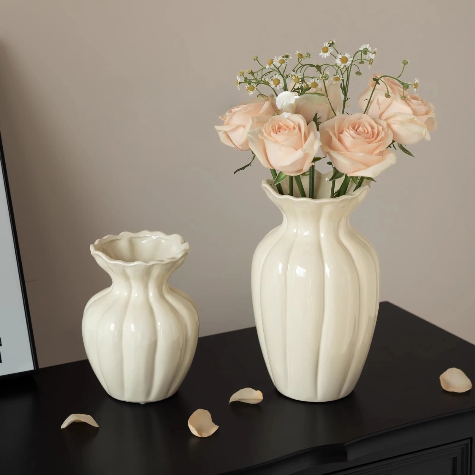 Ceramic Vase Retro White French-American Style Decoration Hydroponic Flower Arrangement Fresh Flower Decoration