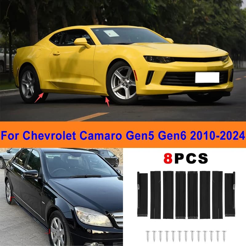8Pcs Extended Side Skirt Splitters For Chevrolet Camaro Gen5 Gen6 2010-2024 2011 Sport Side Spoiler Bumper Lip Exterior Body Kit