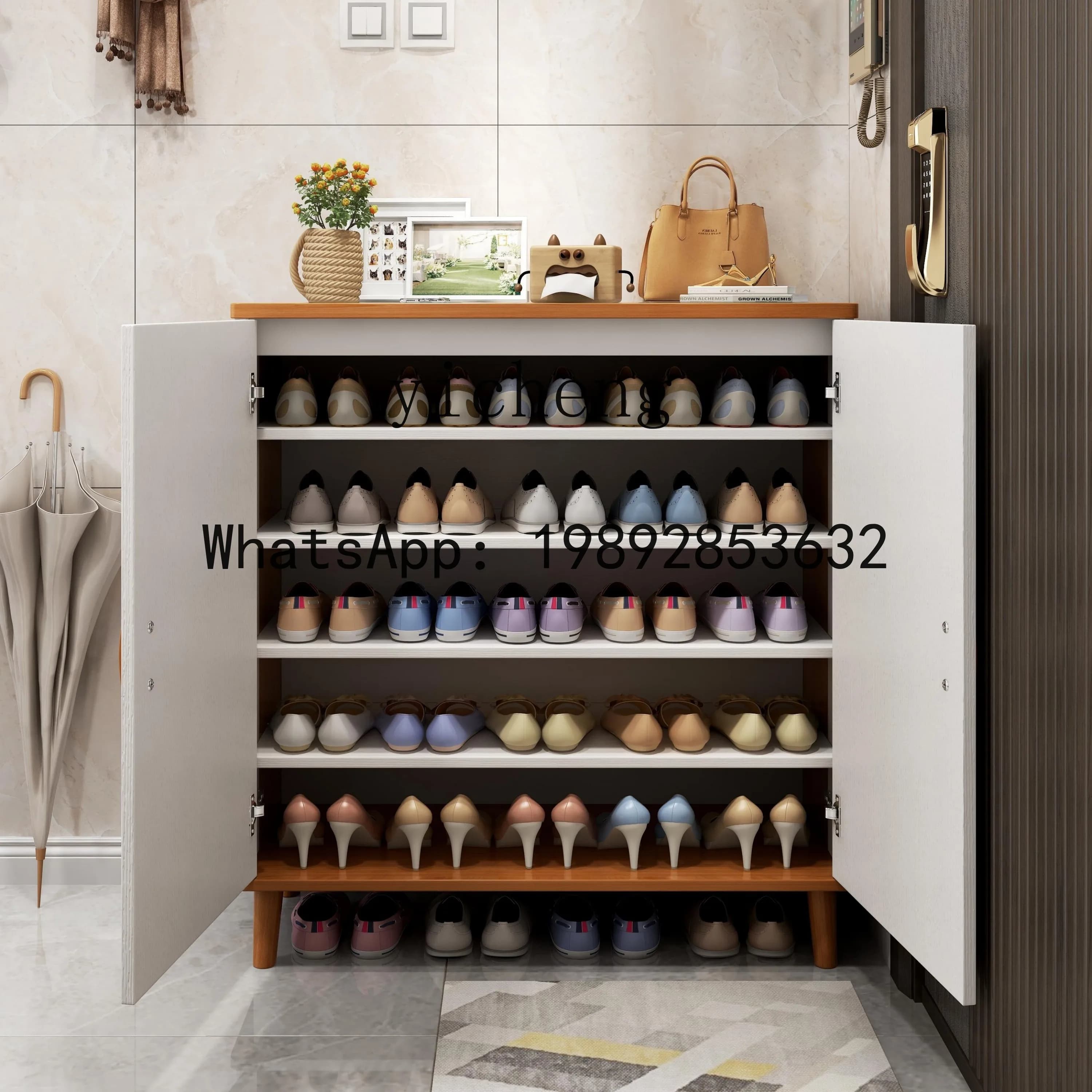 x9   shoe cabinet outer corridor storage porch cabinet solid wood legs large capacity