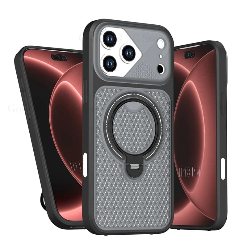 For iPhone 18 Pro Max Military-grade Shockproof Heat Dissipation Case For Apple 17 16 15 Pro Max Magnetic Ring Stand Back Cover