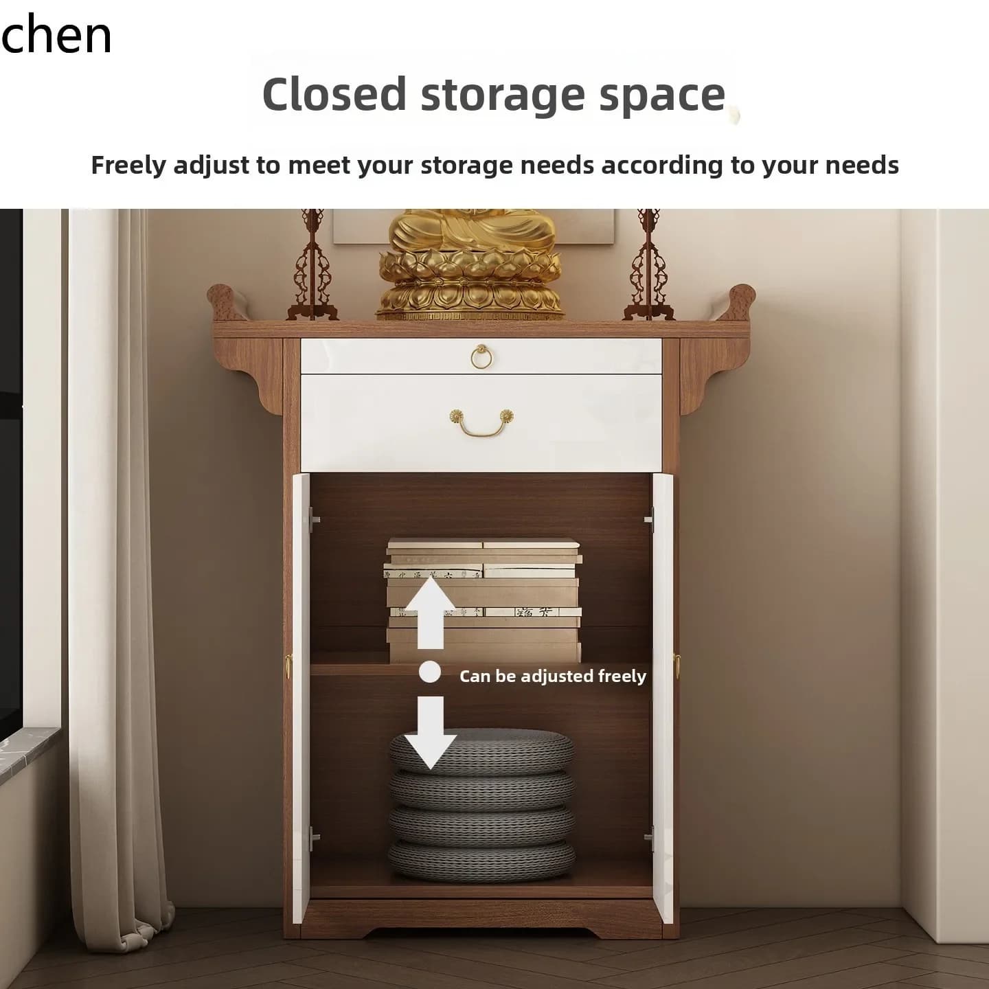 r5.21 Solid Wood Buddha Shrine Home Worship Table Cabinet Wall-Mounted Integrated Buddha Cabinet