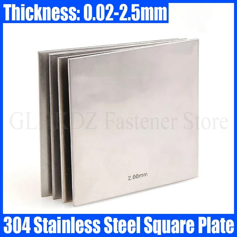 1PCS 304 Stainless Steel Plate Thickness 0.02-2.5mm Steel Sheet Flat Brushed Metal Polished Plate 100x100mm 200x300mm