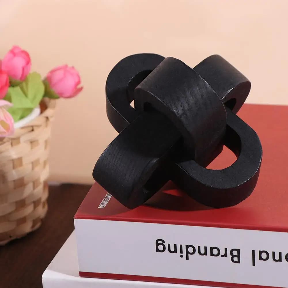 Rustic Art Craft Wood Knot Ornament Handmade Hand-carved Wooden Buckle 3-Link Chain Wooden Chain Ball Home Decor