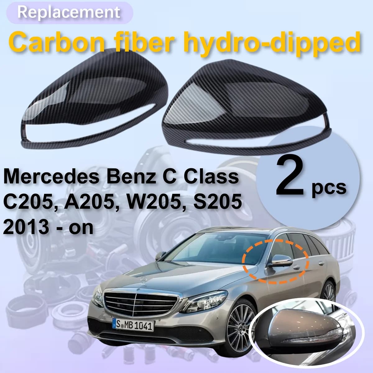 for Mercedes Benz C Class C205, A205 W205 S205 2013 - on Carbon Fiber Hydro-dipped Vein Side Mirror Cover Housing Cap