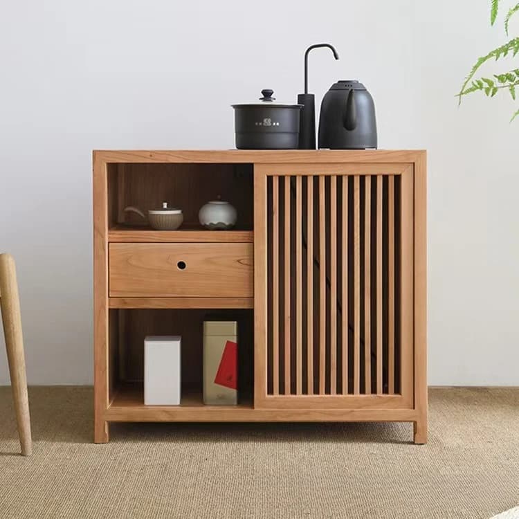 DSA Elm Office Tea Cabinet Movable Floor Type Barreled Tea Cabinet A few small tea tables by the sofa
