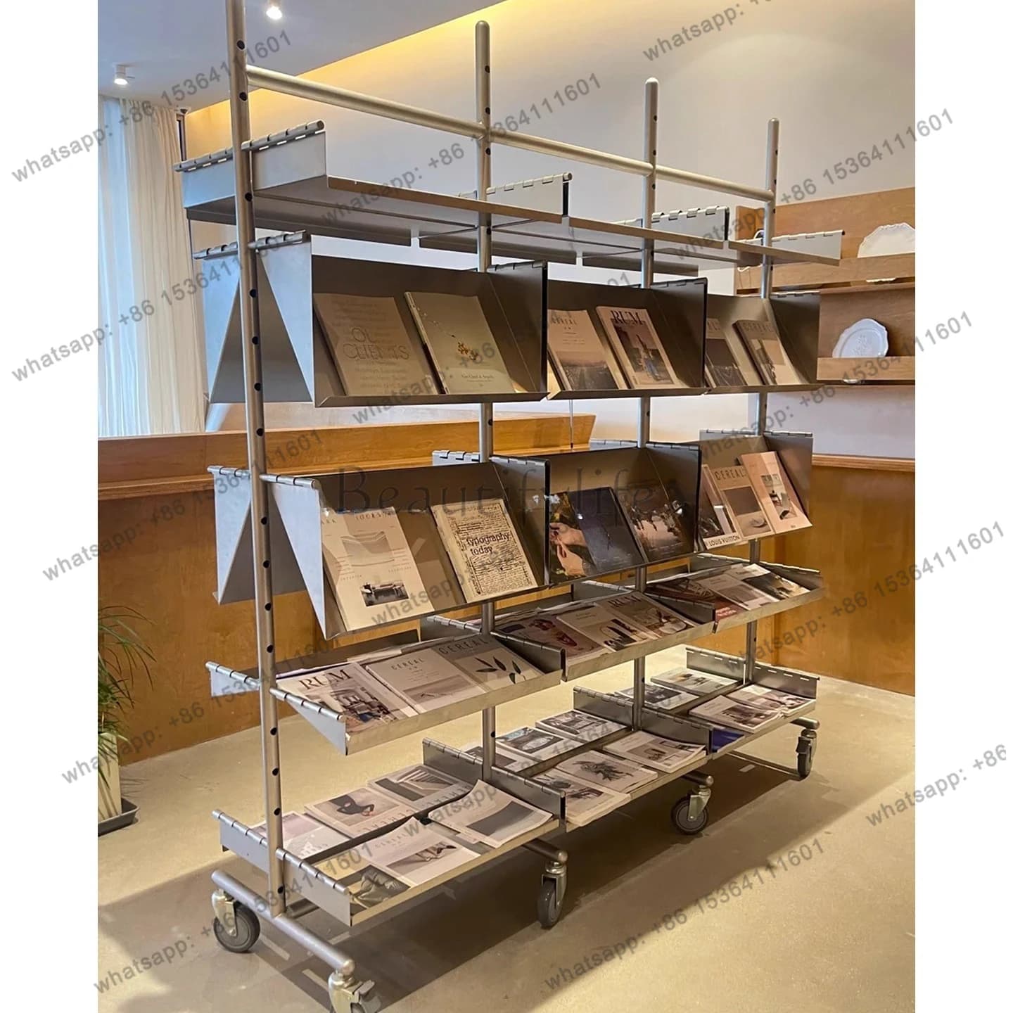 Simple mobile display rack Metal stainless steel storage Floor matte book display rack