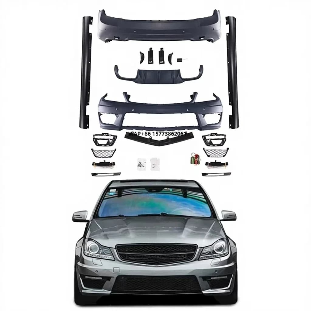 C63 Conversion Body Kit for C Class W204 LCI 2011-2014 Modified C63 Auto Parts Side Skirts Front Rear Bumper
