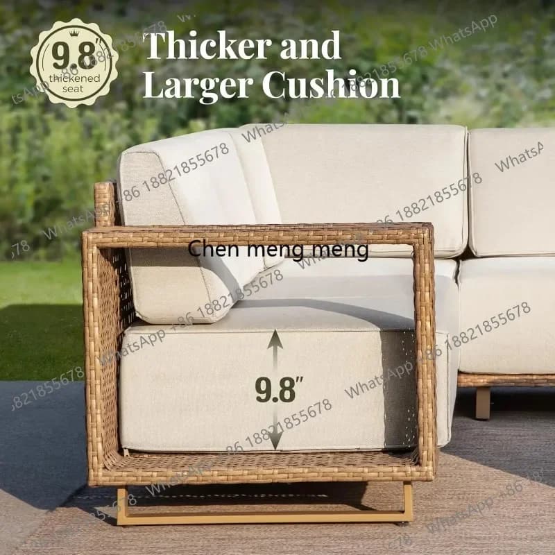 RR Outdoor Patio Furniture Set, 6 Piece Sectional Rattan Wicker Sofa Couch, Outdoor Conversation Sets with 10" Extra, Customized