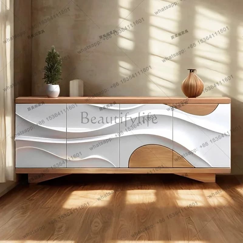 High-end entrance cabinet light luxury solid wood wall storage restaurant locker