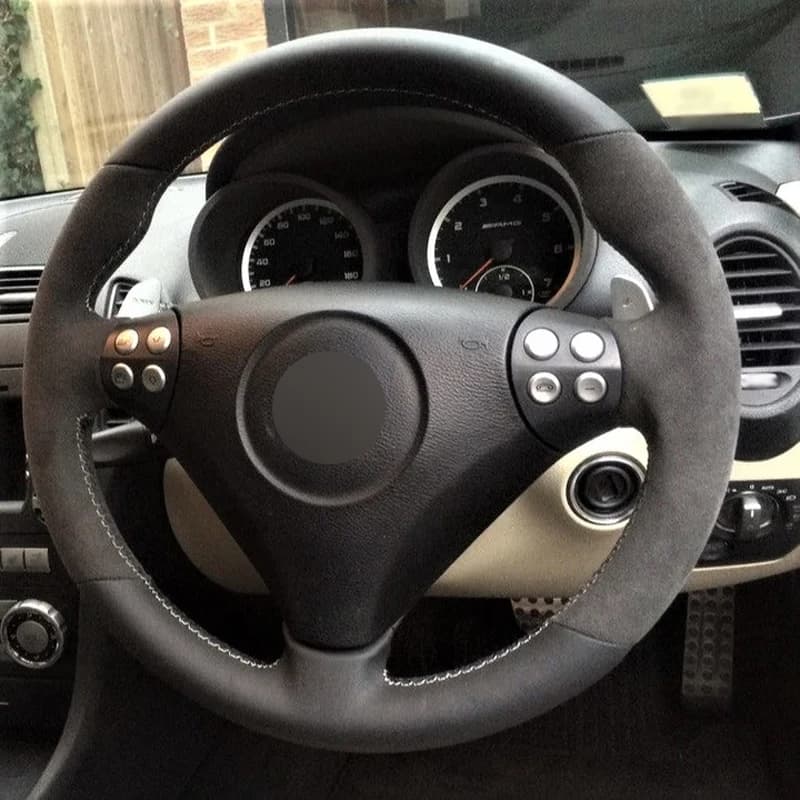 Alcantara Steering Wheel Cover Real Leather White Thread Car Accessoires for Mercedes-Benz SLK R171 / C-CLASS W203 (2005-2007)