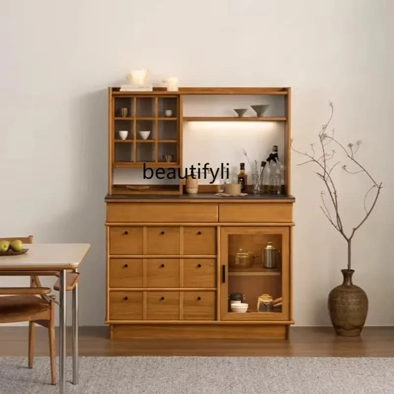 ss8350 Medieval solid wood dining side cabinet integrated locker against the wall multi-functional storage new Chinese tea cabin
