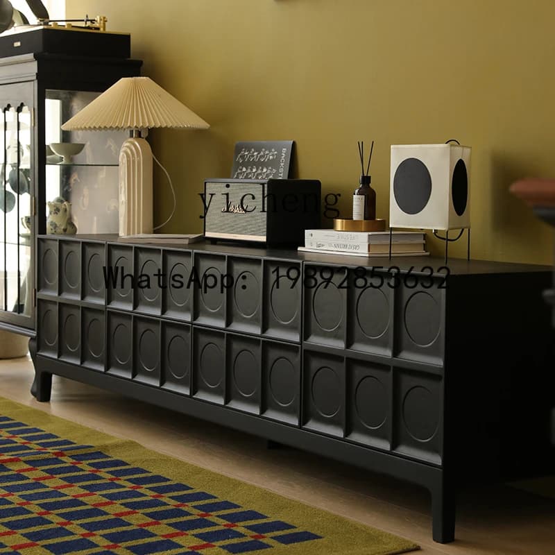 retro matte black TV cabinet solid wood medieval short cabinet audio-visual cabinet ash wood