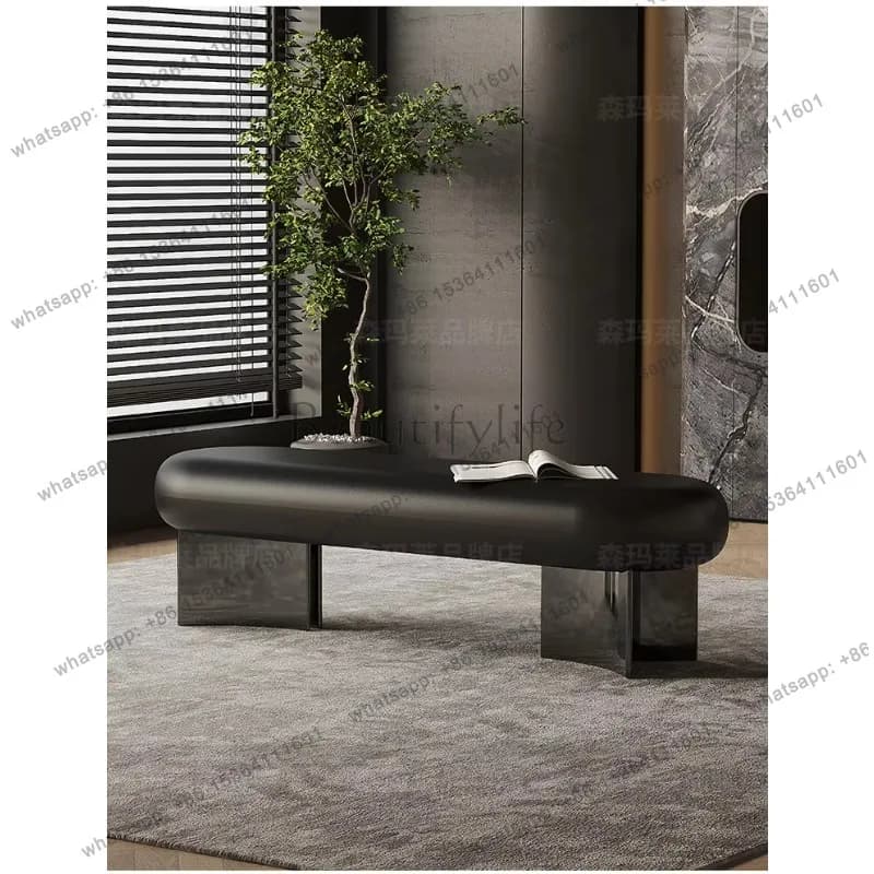 YJ New Italian Luxury Modern Simple Genuine Leather Bed Bench with Tufted Design Long Upholstered Footrest for Home Entryway