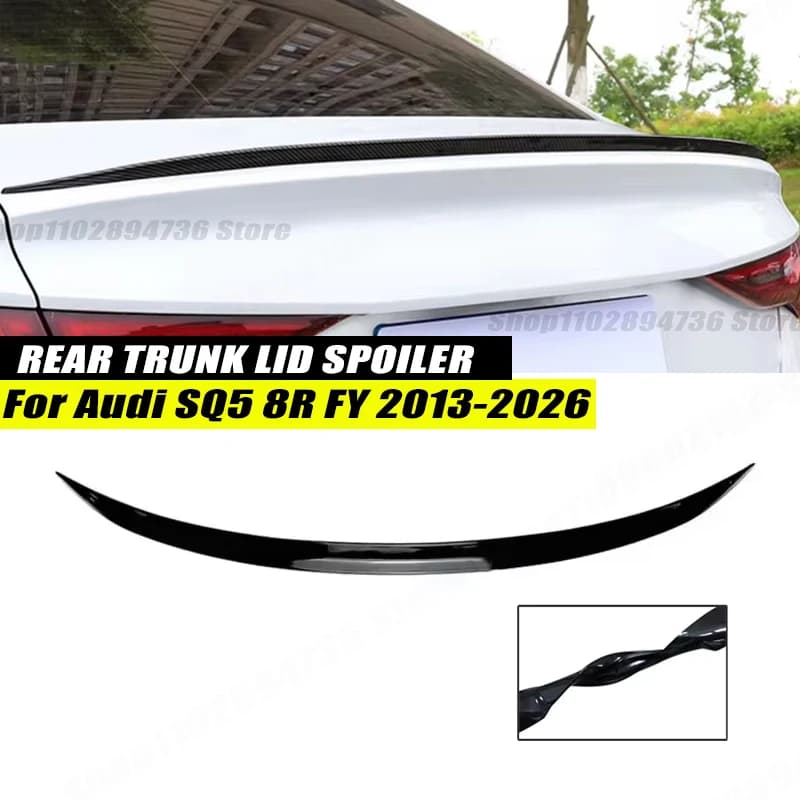 120CM Gloss Black Soft Rubber Rear Trunk Spoiler Lip Wing Splitter 5D Carbon Look Car Accessories For Audi SQ5 8R FY 2013-2026
