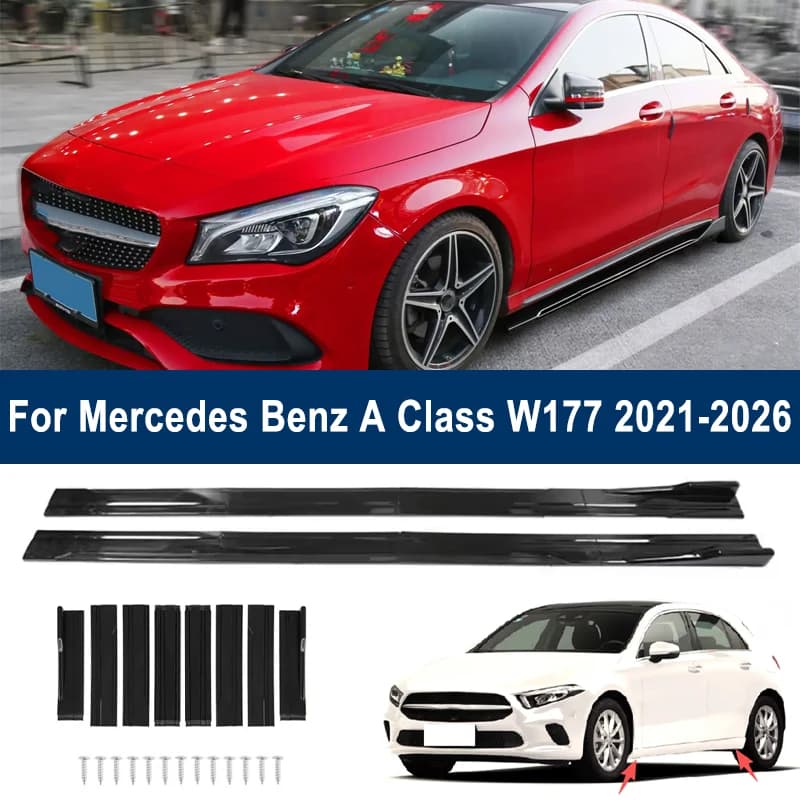 For Benz A Class W177 2021-2026 Car Side Skirt Splitters Extended Side Spoiler Sport Body Kit Bumper Lip Modified Parts 8Pcs