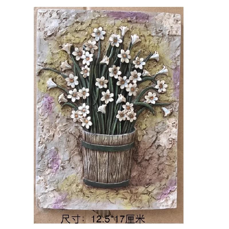 Pastoral Relief Wall Decoration, Wooden Bucket Daffodil, Resin Handicraft Hanging Board, Home Decoration, Creative Gift