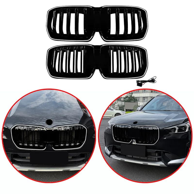 For BMW X1 IX1 U11 2023+ High Quality ABS Single Line & Double Lines LED Kidney Grille Front Racing Grills Gloss Black