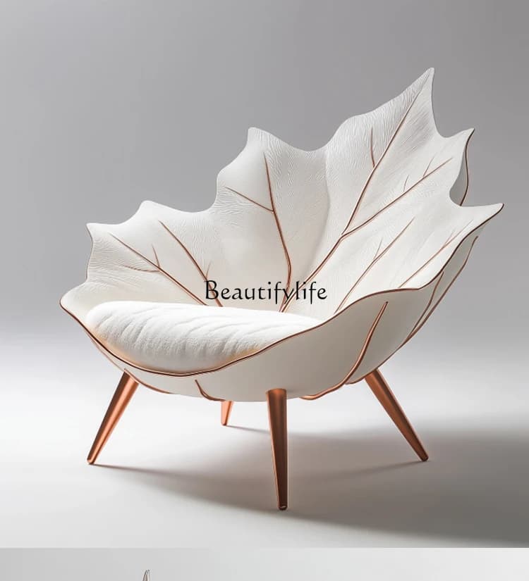 Modern Minimalist Designer Creative Art Glass Fiber Maple Leaf Shape Single Sofa Chair Living Room Leaf Leisure Chair