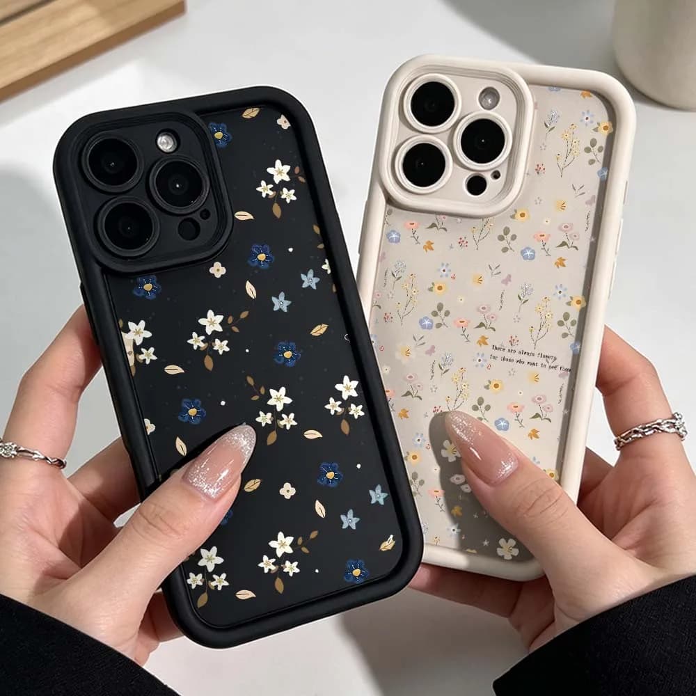 Cartoon Blue Flower Pattern Silicone Case For Apple iPhone 17 Air 16 15 14 13 12 11 Mini Plus Pro Max Soft Phone Case