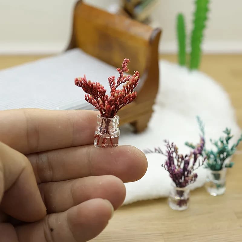 1:12 Dollhouse Mini Flower Vase Realistic Floral Arrangement Vase Model Scene Decoration Miniature Desktop Decor Crafts
