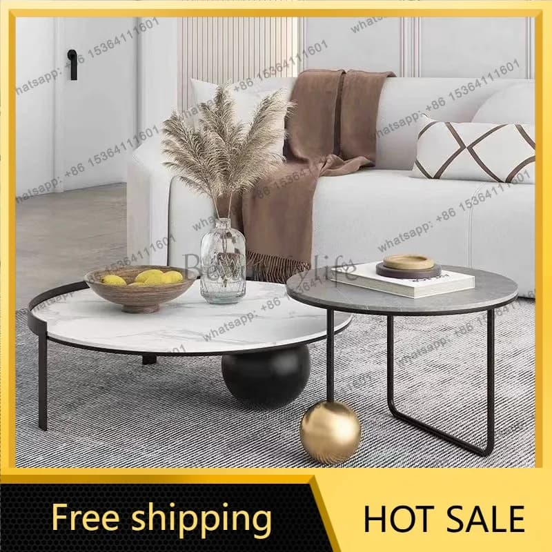 LS  Large and Small Round Coffee Table Designer High-end Artistic Sense Simple Modern Light Luxury Rock Slab Combination