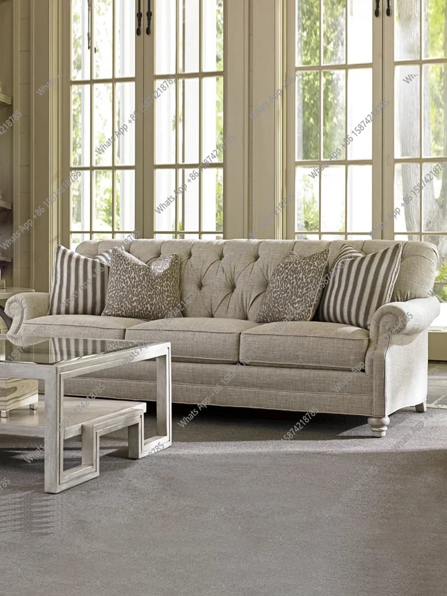 JJ American Fabric Sofa, Three-seater Small Apartment, Living Room Combination Set, French Retro Simple Upholstery Furniture Cus
