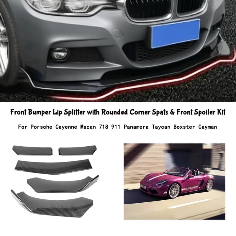 5-Segment Adjustable Front Bumper Lip Splitter Body Kit For Porsche Cayenne Macan 718 911 Panamera Taycan Boxster Cayman