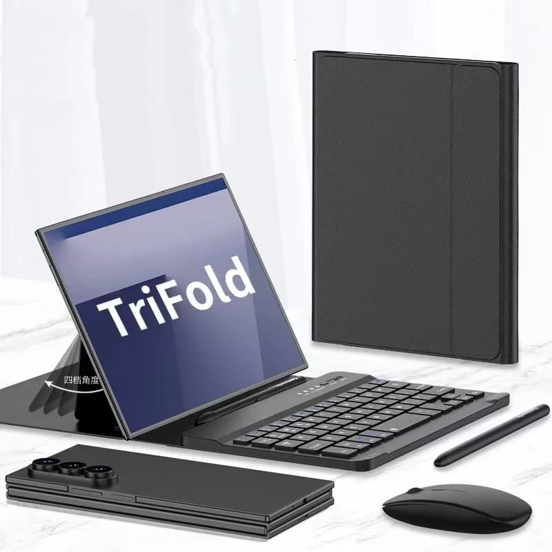 Wireless Keyboard and Mouse Case For Samsung Galaxy Z TriFold Magnetic Flip Leather Keyboard Phone Cover Fold 8 7 6 5 4 With Pen