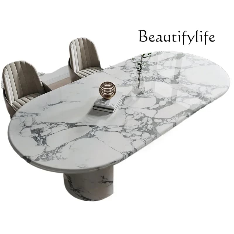 N36 Marble Dining Table Natural French Italian Light Luxury Household Minimalist Cream Wabi Sabi Wind Dining Table