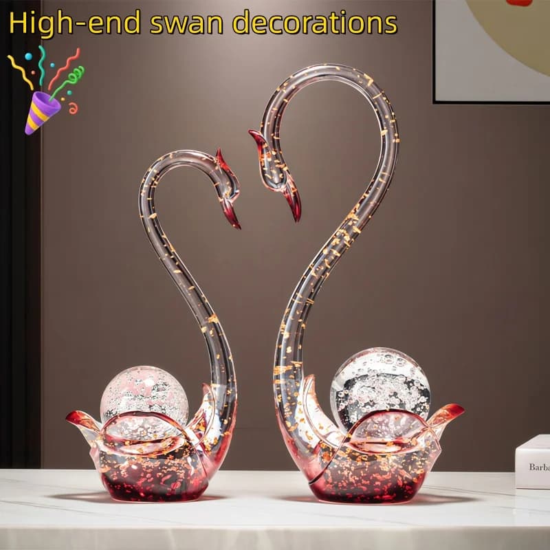 Luxury Resin Swan Figurine Couple Statue Modern Home Decor Desktop Ornament Wedding Valentine Gift Living Room Art