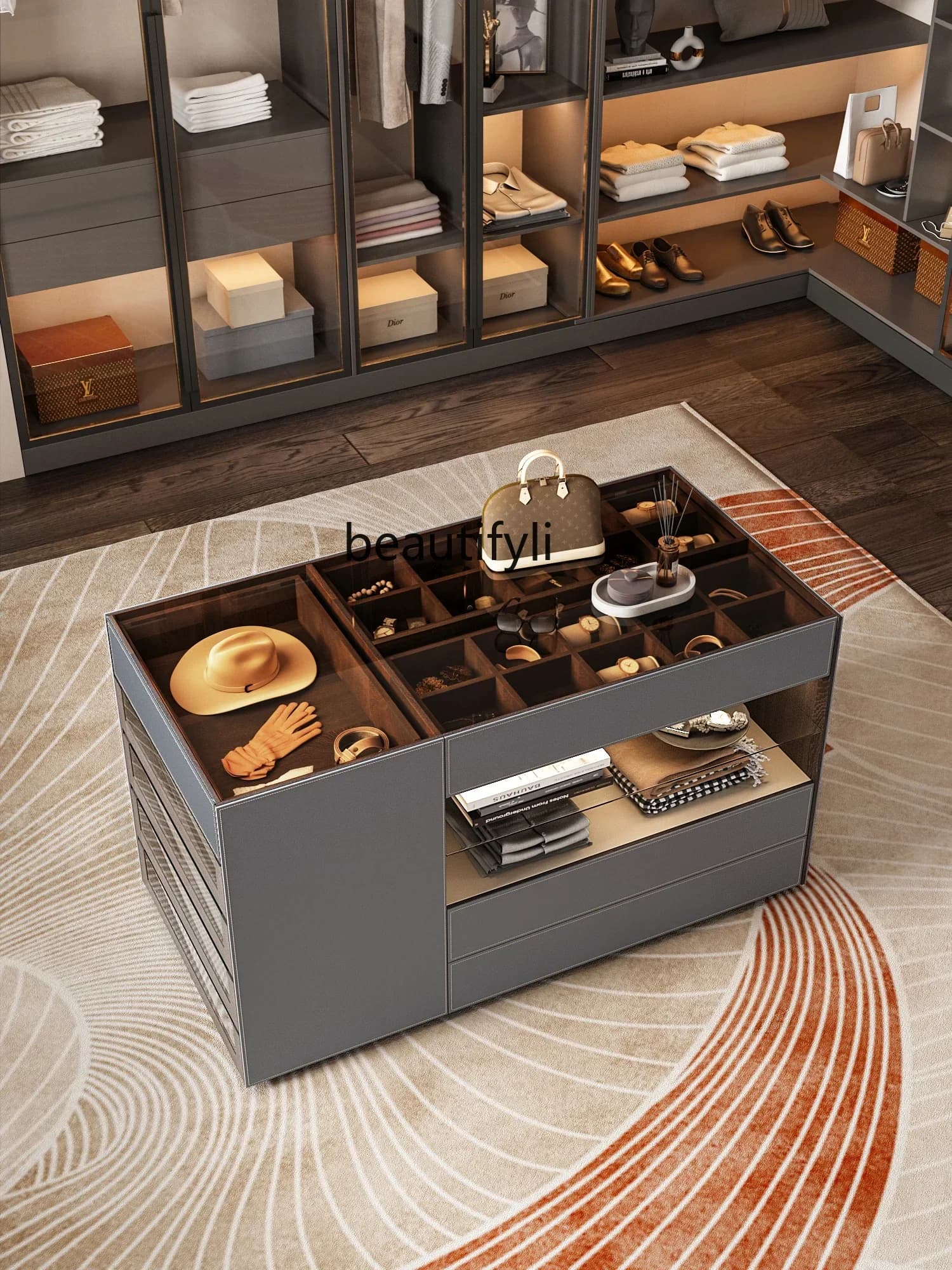 0 Italian Minimalist Cloakroom Island Table Cabinet Household Jewelry Display Cabinet Middle Island Desk Locker