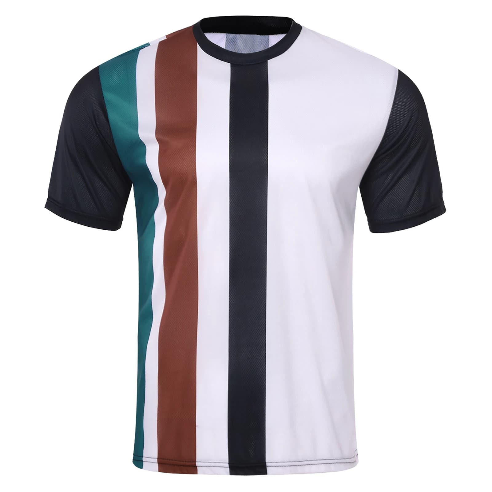 Men Fashion Contrast Stripes T-Shirts Casual Round Neck Short Sleeve Quick-Drying Shirts Tops Summer Man Printed Clothes