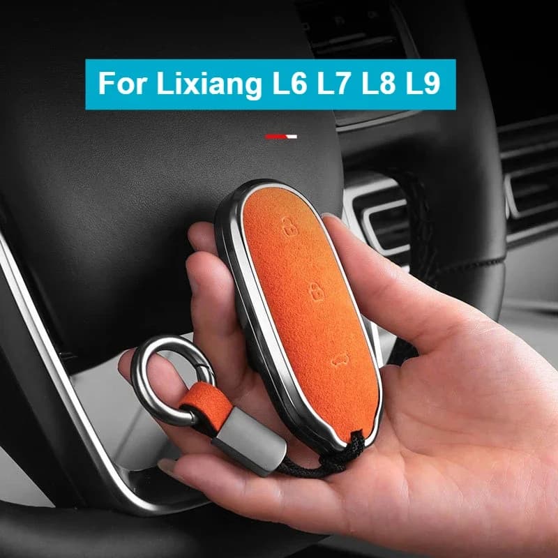 Suede Leather Car Key Case Shell Keychain for LI Lixiang L6 L9 L8 L7 Key Case Cover for LI Lixiang Leading Ideal L6 L7 L8 L9