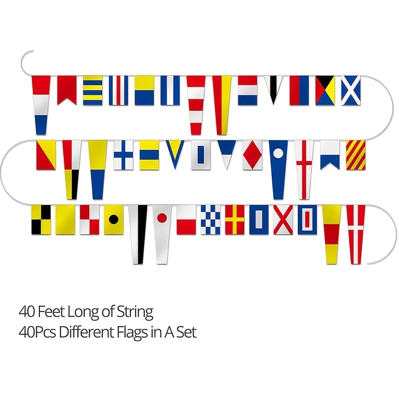 International Maritime Signal Flag Set of 40 Flags - 40-Foot Long Navy-Themed Decorative Banner, Suitable for Home/Boat/Yacht