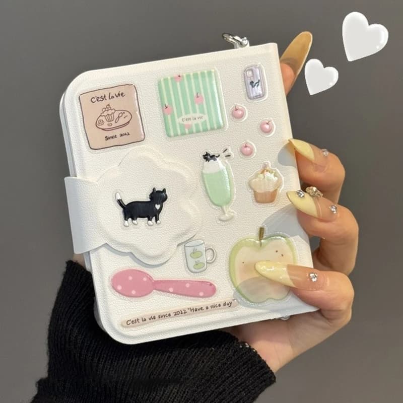 For Xiaomi Mix Flip Case Cute Book Style Flip Phone Cases For Xiaomi Mix Flip2 White Leather Cartoon Sticker Funda Hand Strap